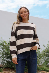 Brady Bunch Knit - Chocolate/Natural Stripe