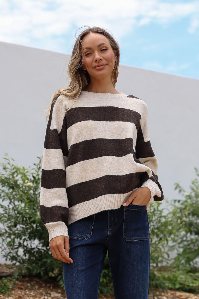 Brady Bunch Knit - Chocolate/Natural Stripe