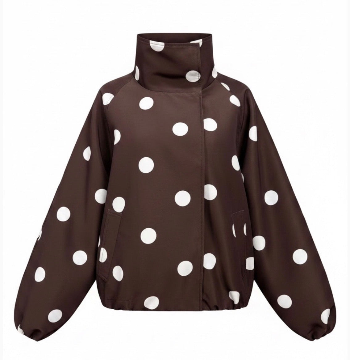 Funnel Neck Polka Dot Jacket – Brown/White