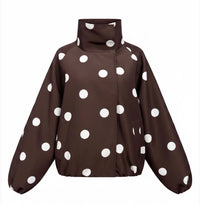 Funnel Neck Polka Dot Jacket – Brown/White