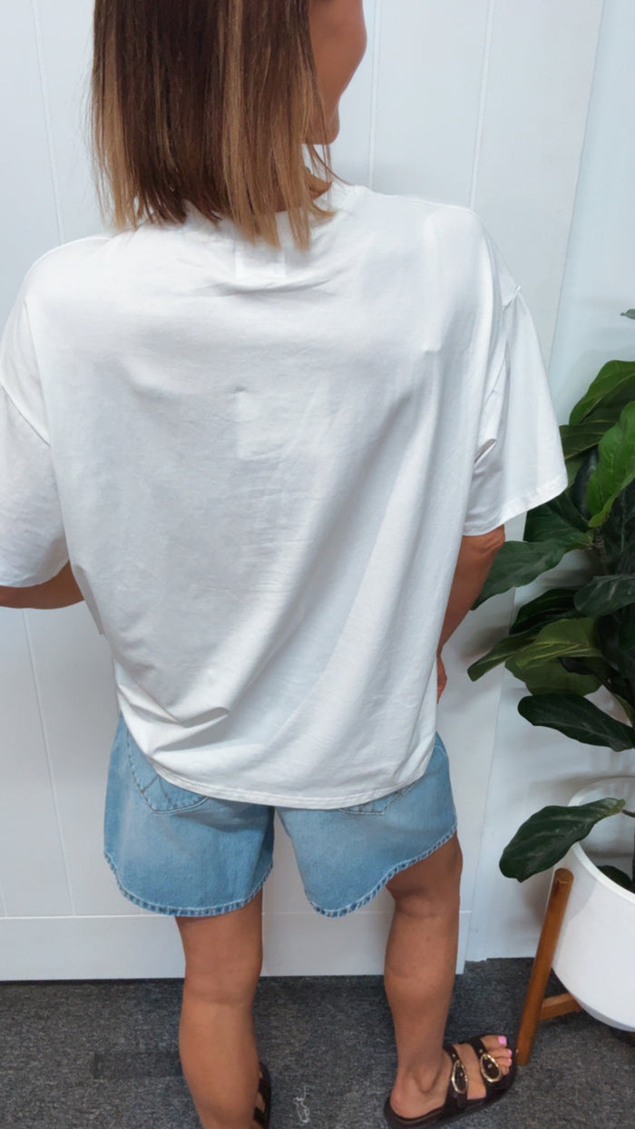 White/Blue Hibiscus T-shirt