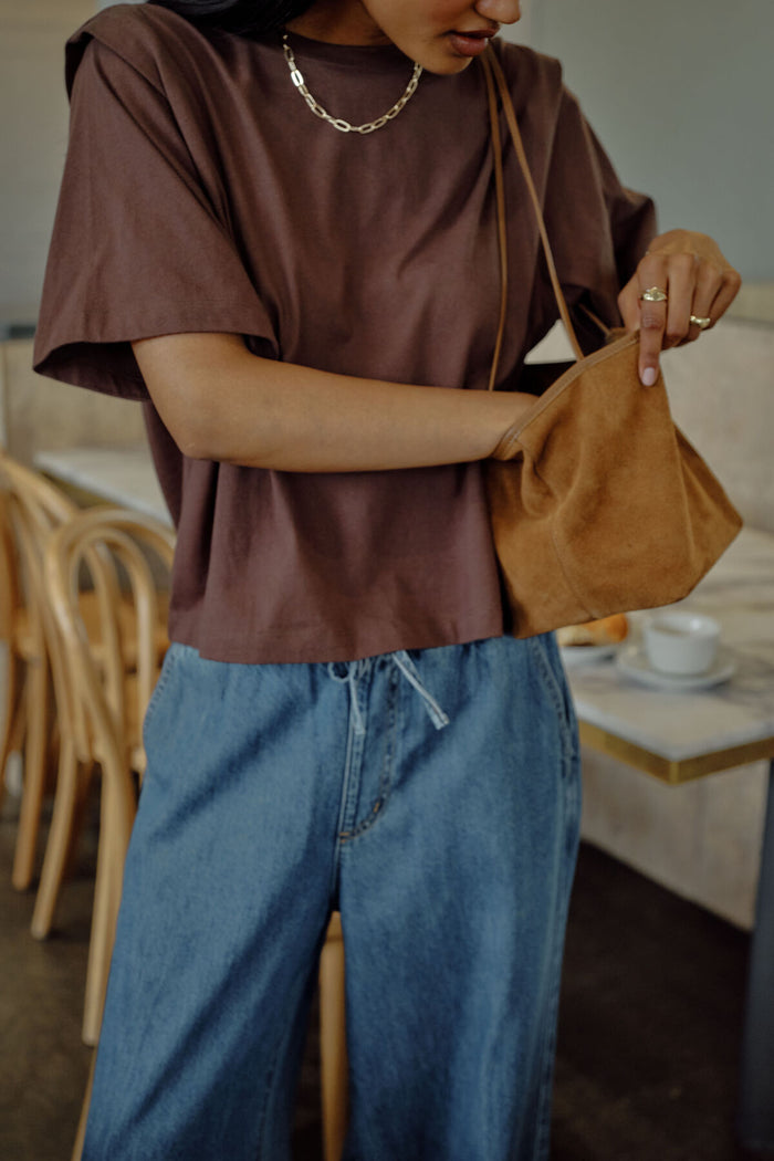 Rainey Pleat Sleeve Tee - Brunette Brown