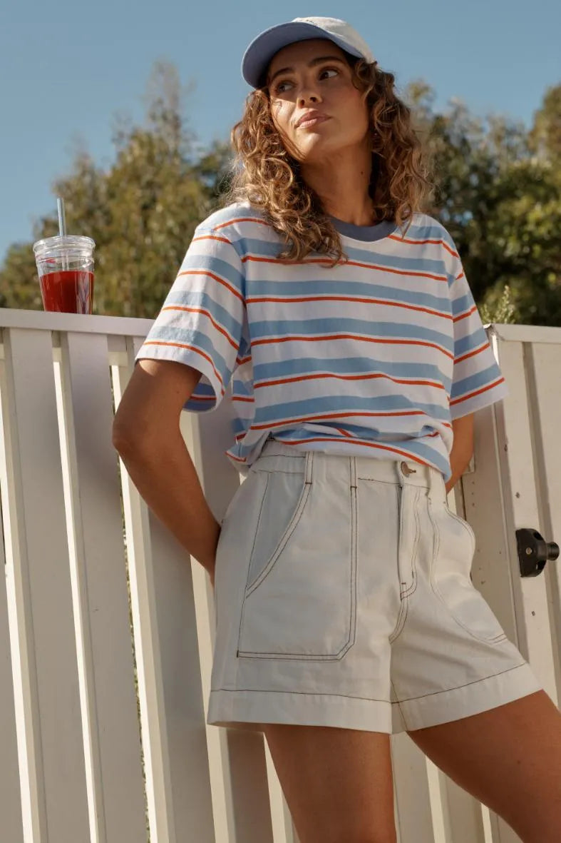 Stevie Slouchy Tee - Sky Blue Flame Stripe