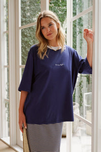 Luna Relaxed Tee - Prussian Blue/Ceres Script Embroidery