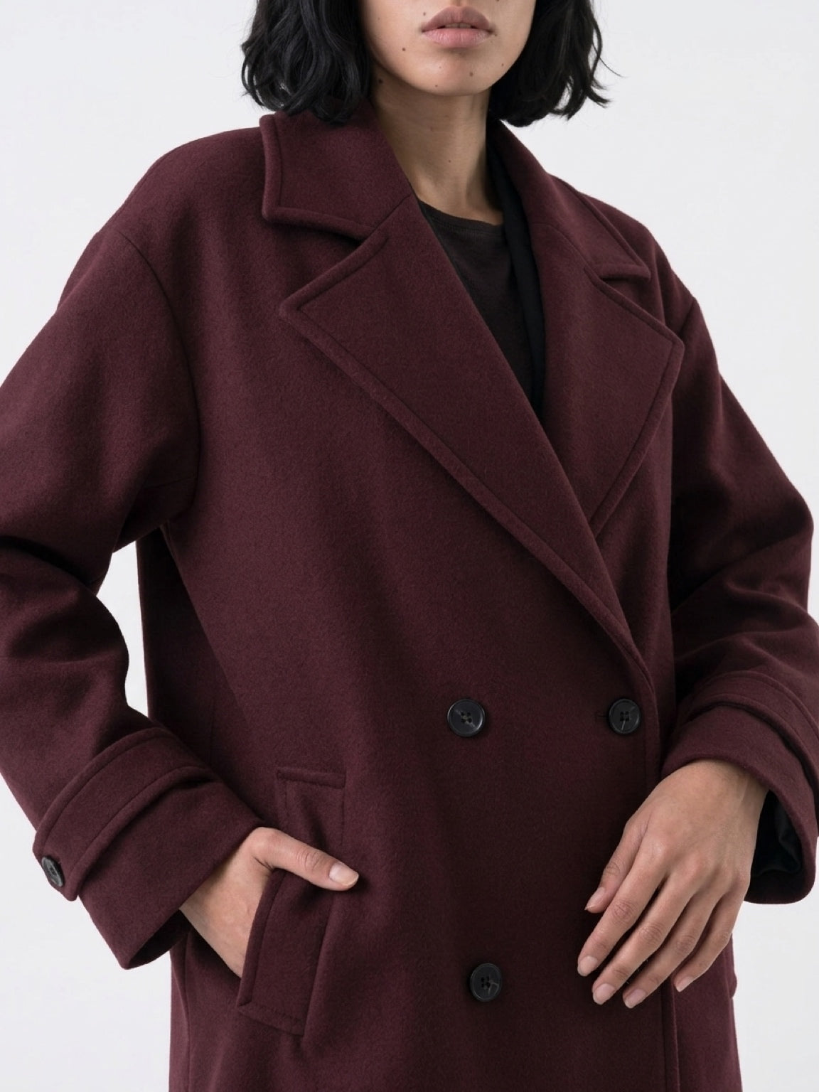 Wine Wool Blend Coat