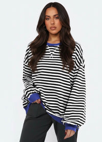 Coastal Contrast Crew - Black/White/Blue Stripe