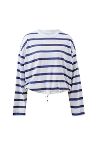 Beau Tie Slouchy Tee - White/Polo Choc Stripe