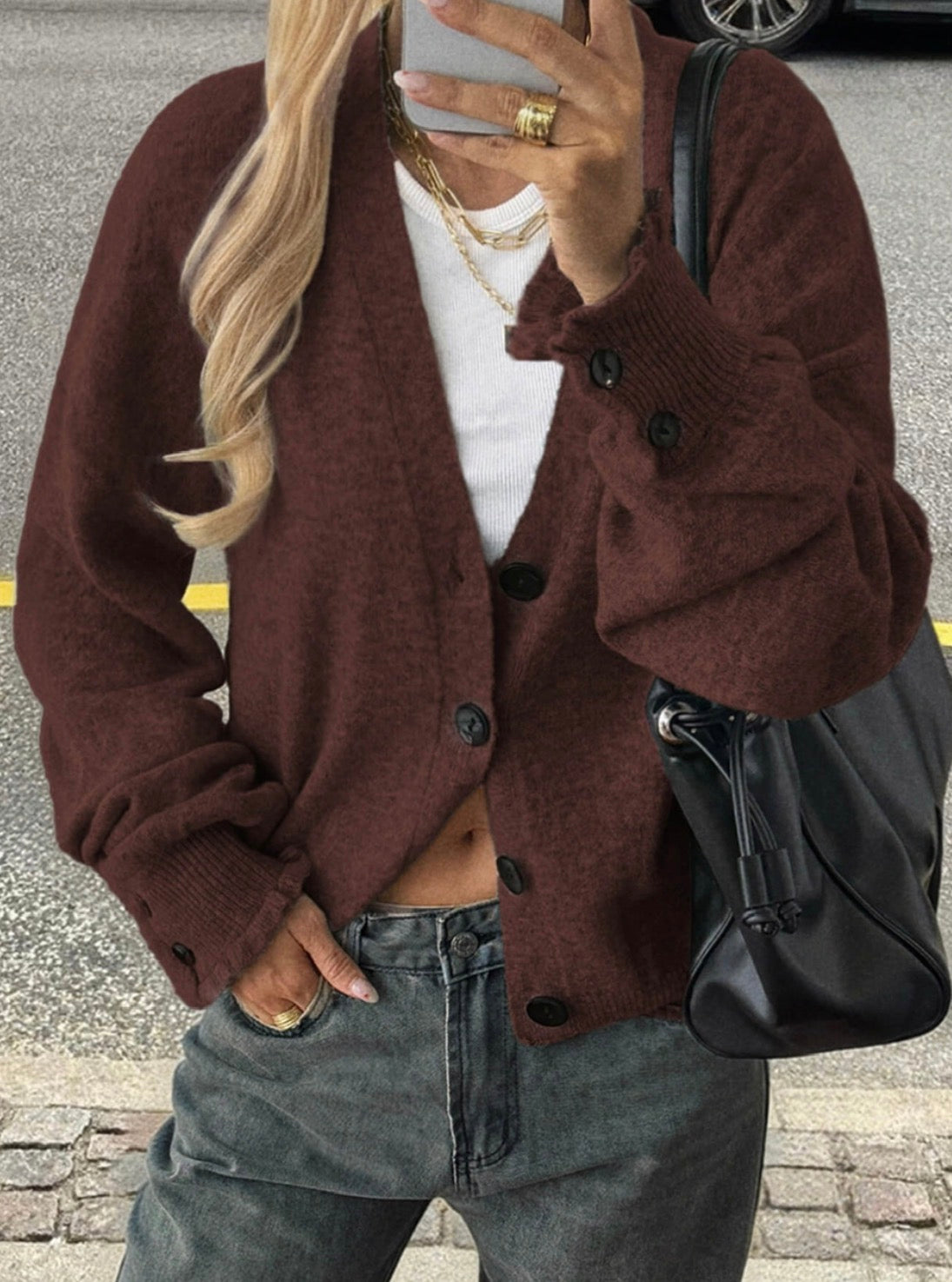 Chocolate Button Cuff Cardi