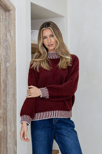 Tilly Blanket Stitch Knit - Wine/Latte