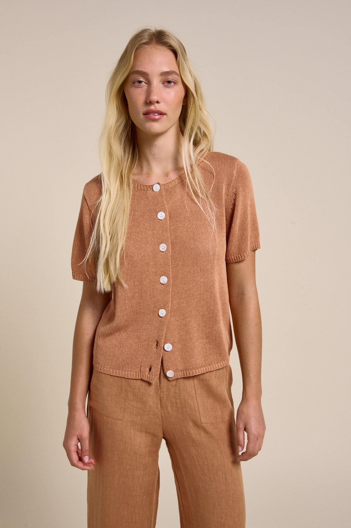 Button Up Knit Tee - Rust