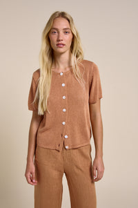 Button Up Knit Tee - Rust