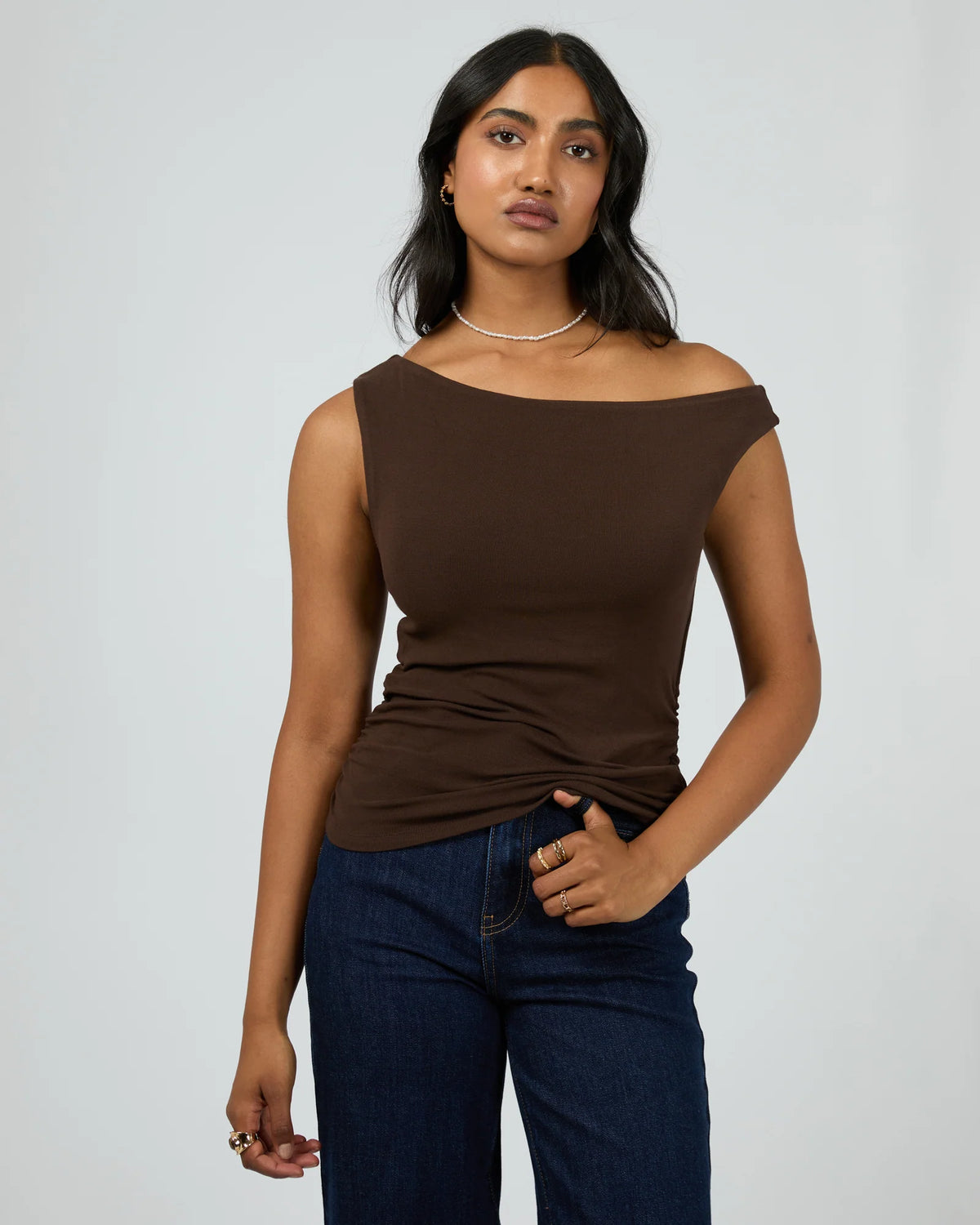 Kylie Off Shoulder Top - Brown