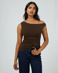 Kylie Off Shoulder Top - Brown
