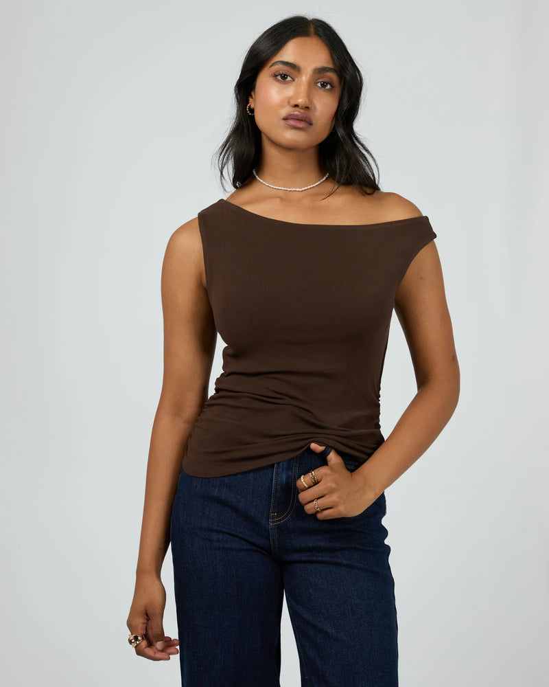 Kylie Off Shoulder Top - Brown
