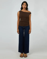 Kylie Off Shoulder Top - Brown
