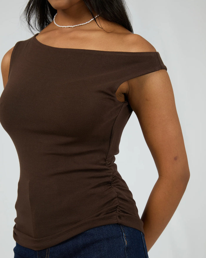 Kylie Off Shoulder Top - Brown