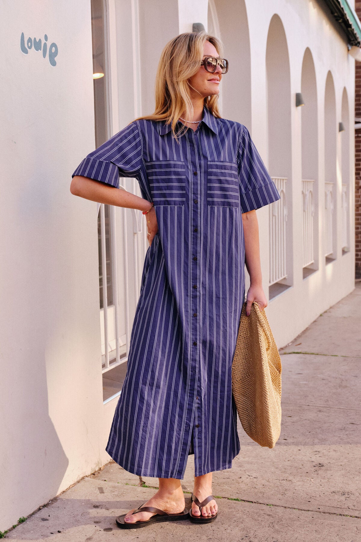 Samara Midi Dress - Prussian Blue Stripe