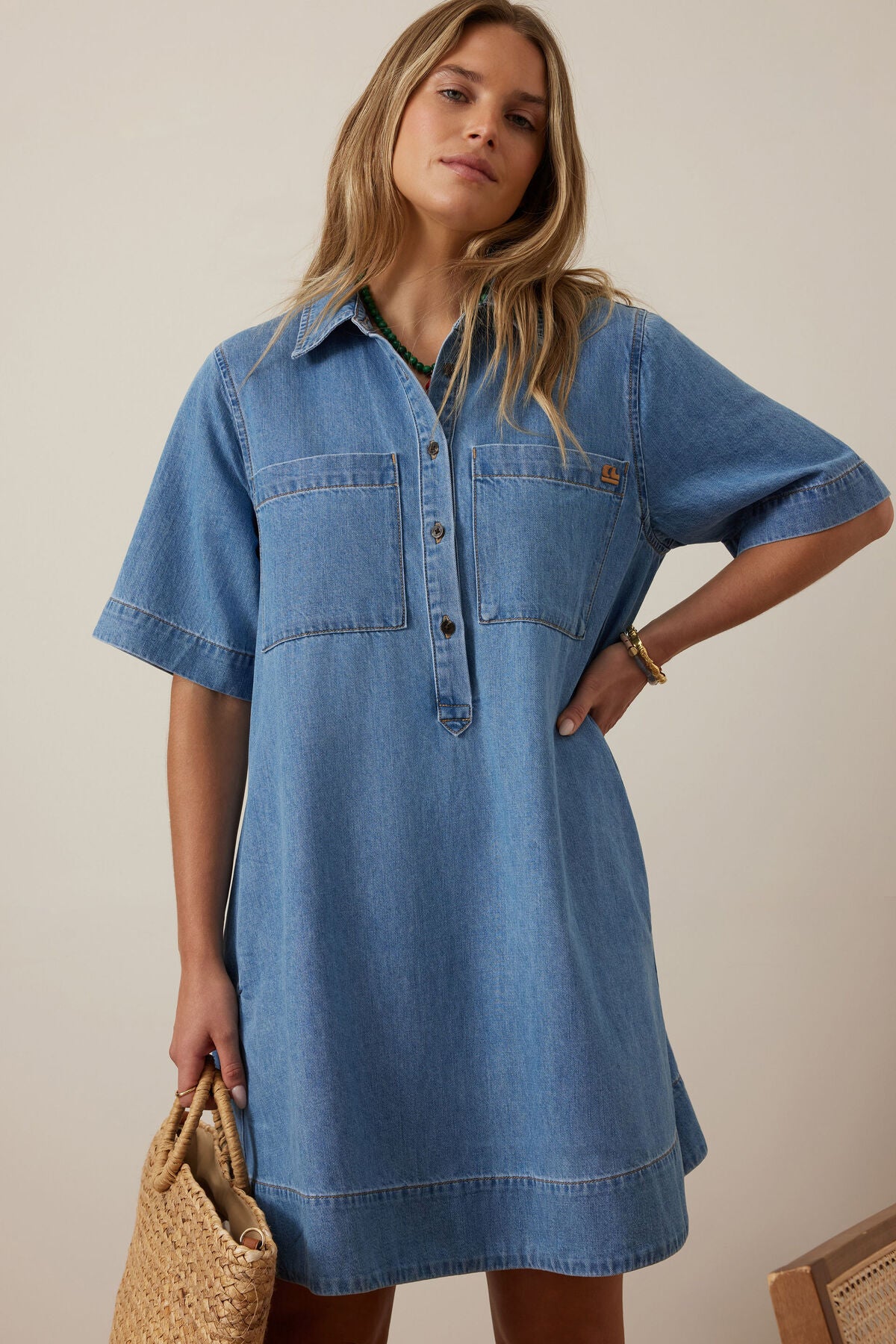 Milly Short Sleeve Mini Dress - Vintage Blue