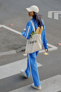 Gigi Wide Leg Terry Trackpant - Marine Blue Side Stripe