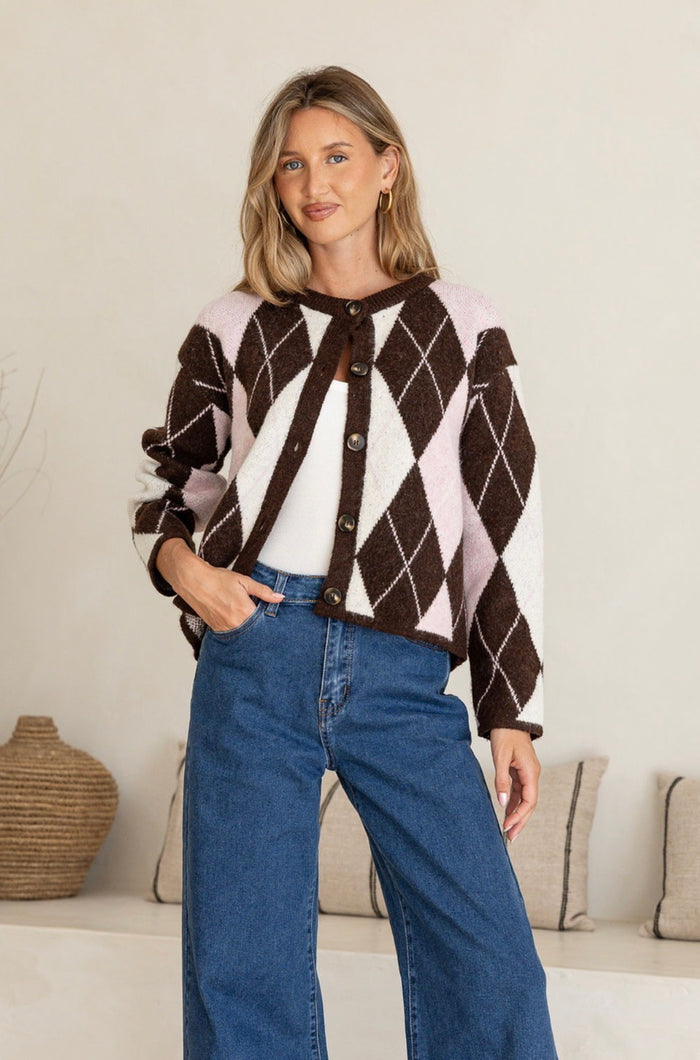 Argyle Cardi - Chocolate Blush