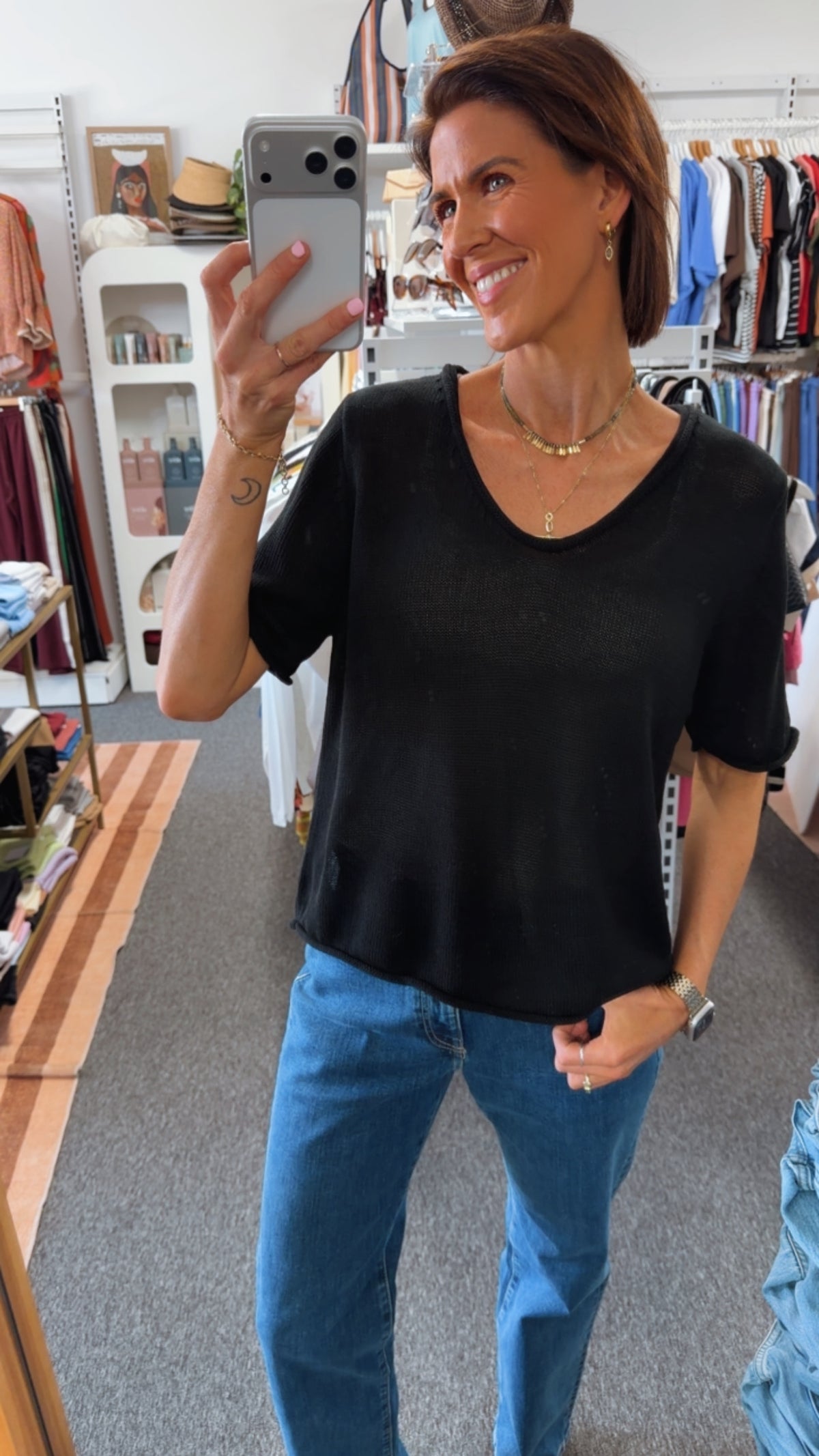 Scoop Neck Spring Tee - Black