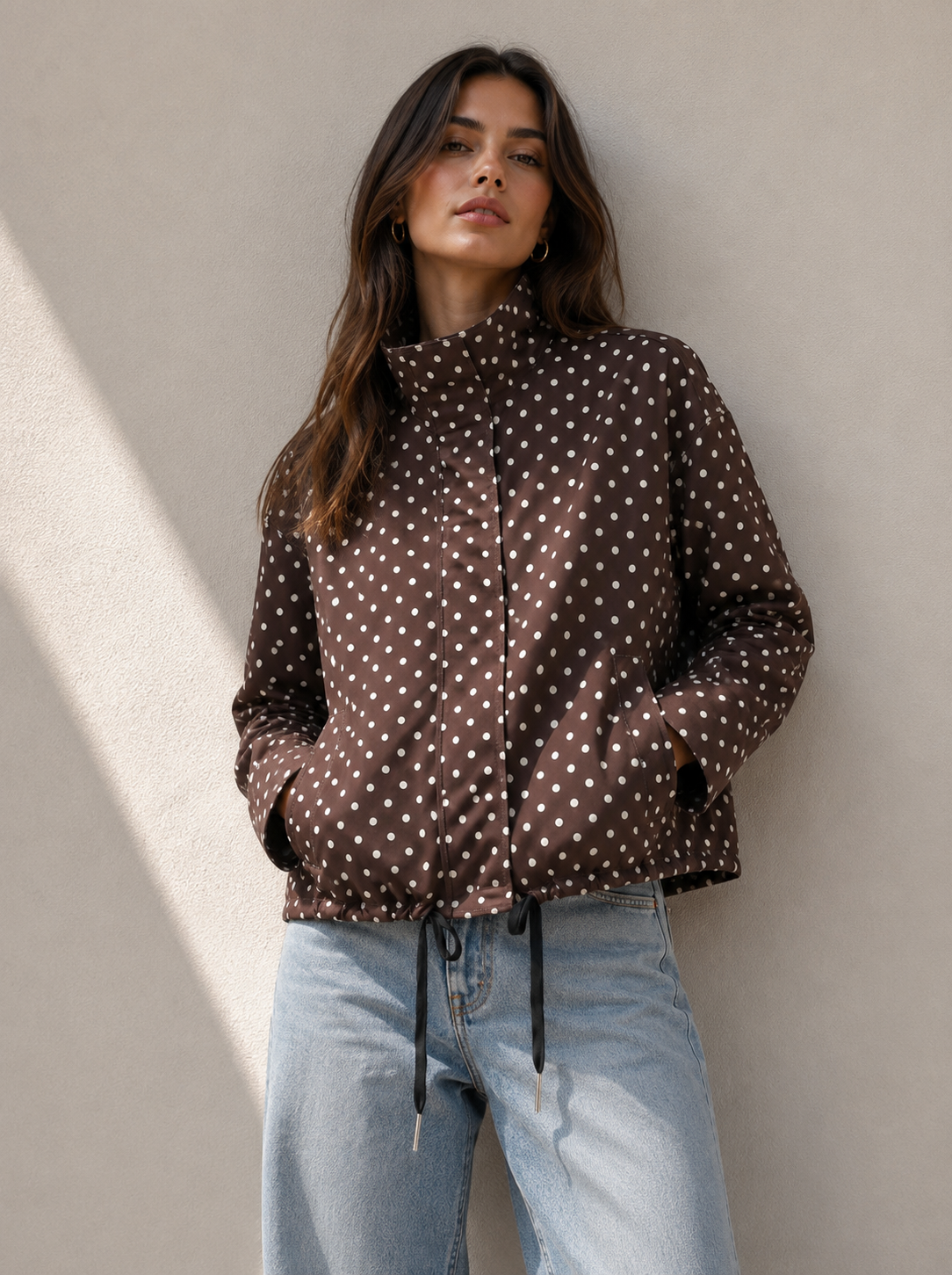 Mila Polka Dot Spray Jacket – Chocolate