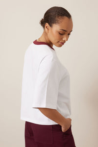 Macy Print Tee - White/Mulberry Script