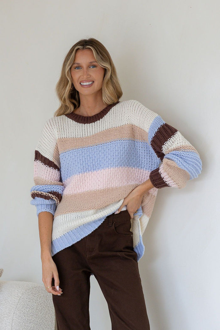 June Sunset Fluffy Stripe Knit - Terracotta Stripe
