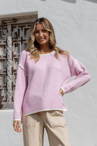 Contrast Trim Knit – Pink/White