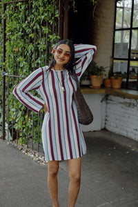 Chloe Stripe Knit Mini Dress - Blue wine stripe