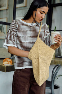 Nina Boxy Knit Tee - Chocolate Stripe
