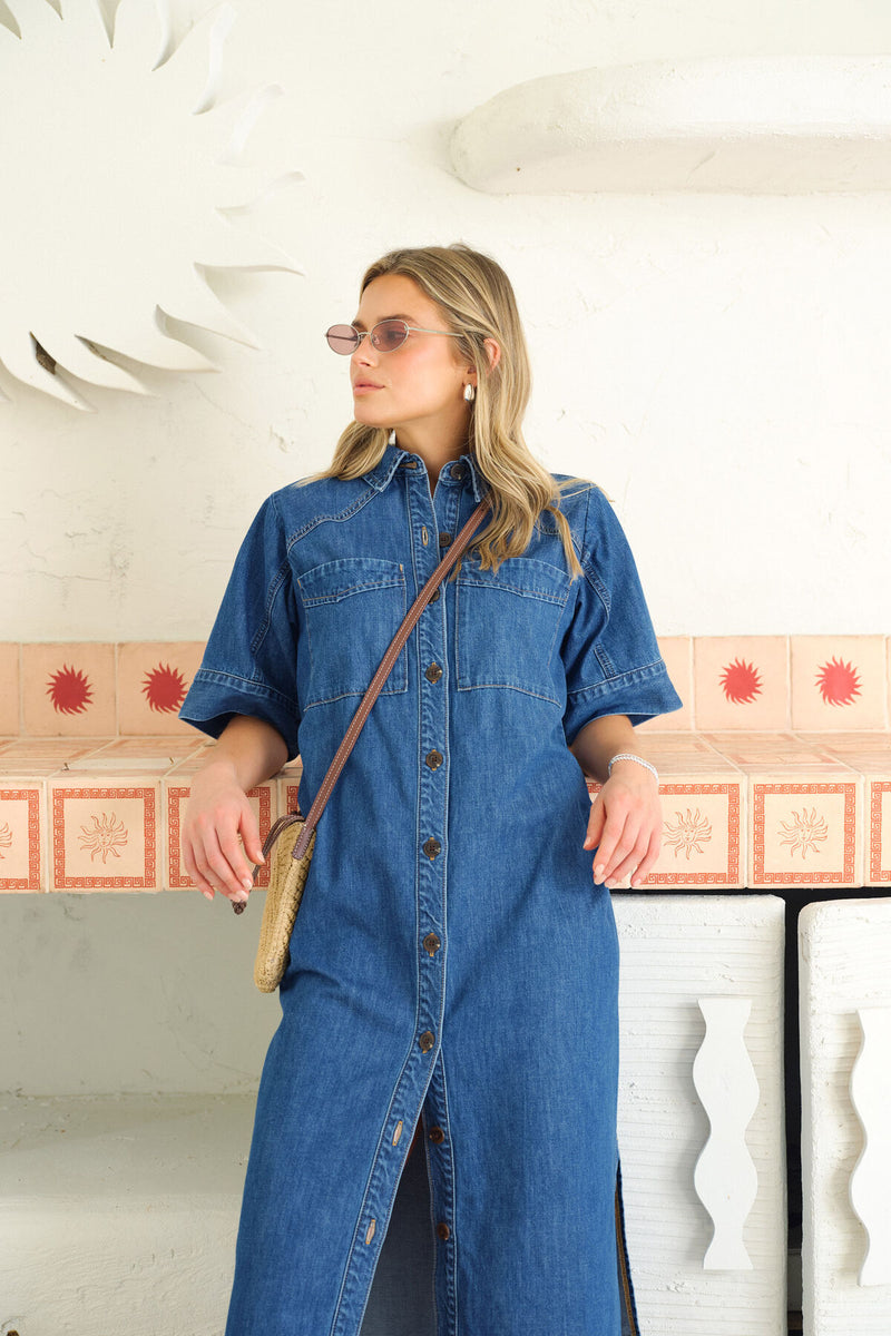 Ava Short Sleeve Midi Dress - Fresh Indigo
