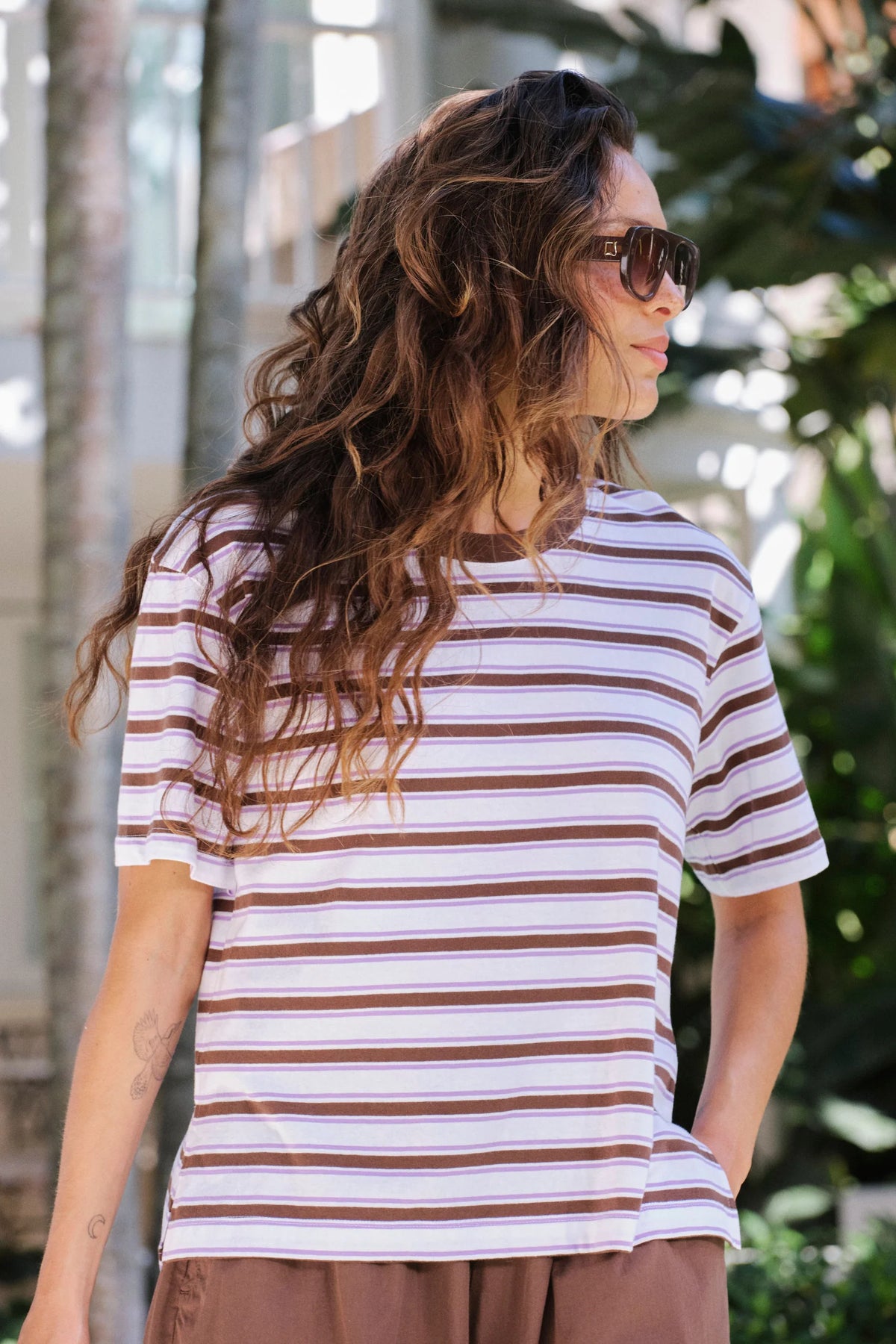 Stevie Slouchy Tee -Brunette Orchid Stripe