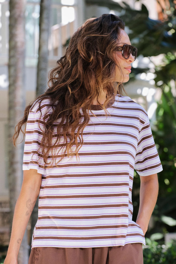 Stevie Slouchy Tee -Brunette Orchid Stripe