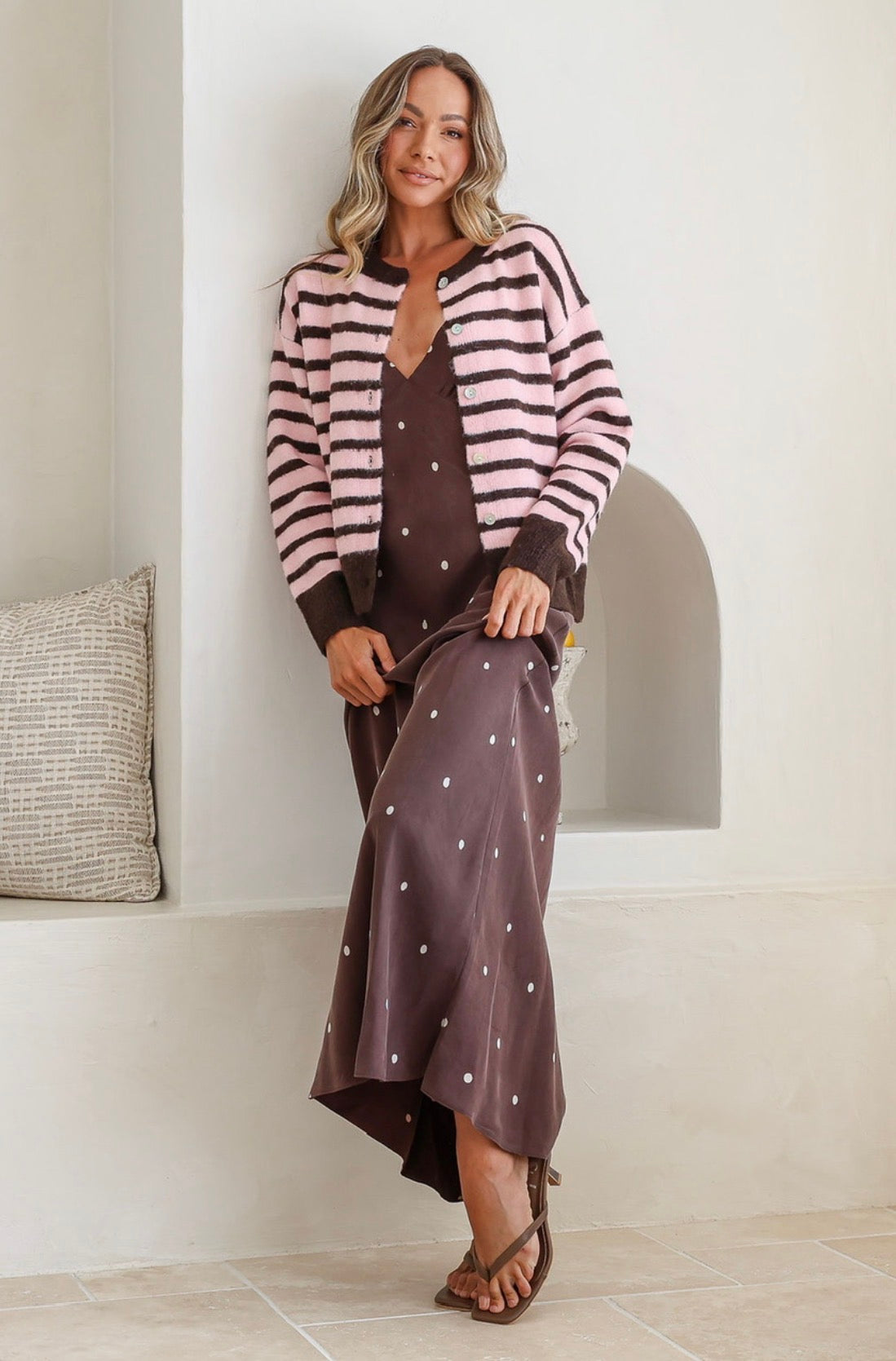Zara Cardi -Pink/Choc Stripe
