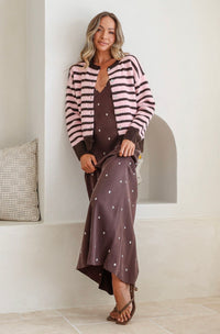 Zara Cardi -Pink/Choc Stripe