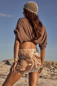 Villa Tropic Oversized Biker Tee - Coffee