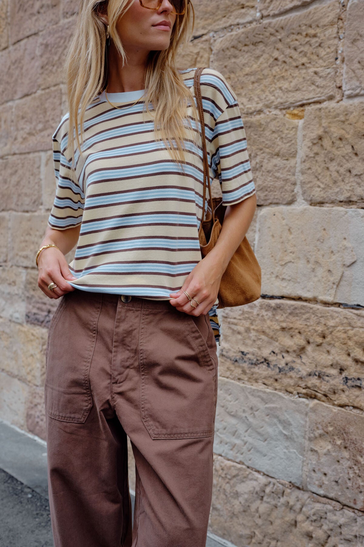 Stevie Slouchy Tee - New Butter Brunette Stripe