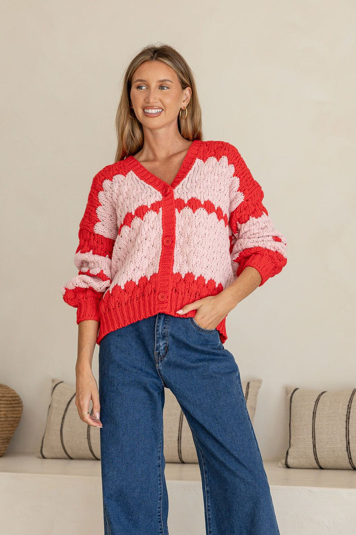 Chunky Horizon Cardi - Pink/Red