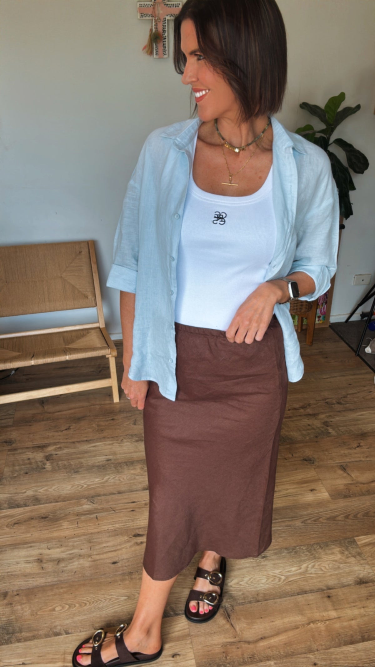 Linen Slip Skirt - Chocolate