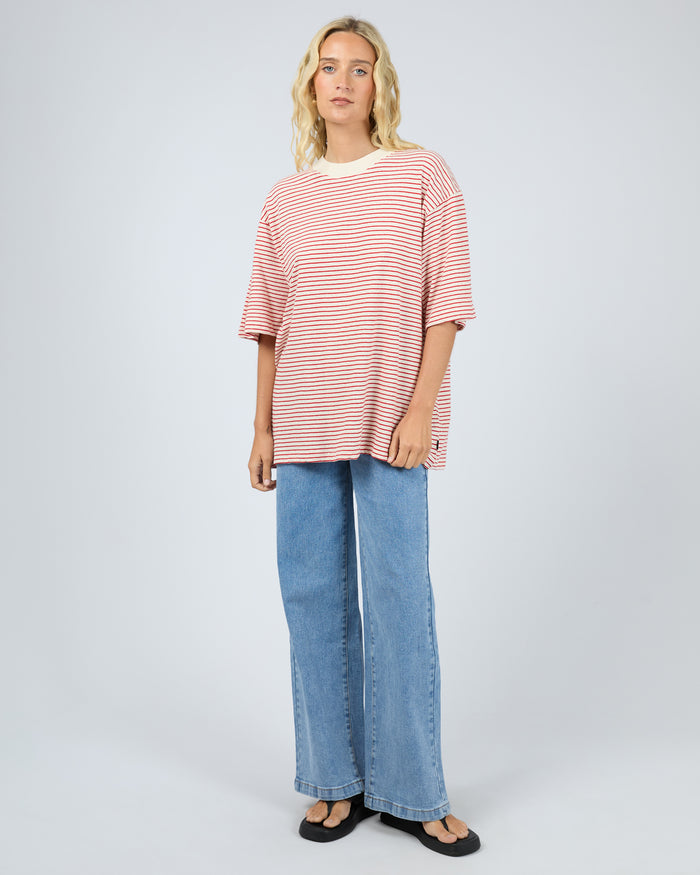 Kya Oversized Stripe Tee - Red