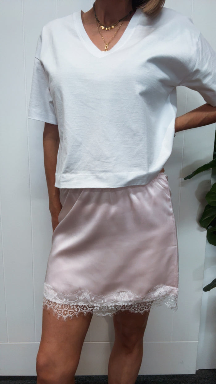 Pink Satin Lace Skirt