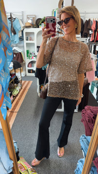 Mocha Sequins Knit Oversized Tee