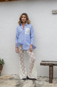 Lace Detail Shirt - Blue/White Stripe