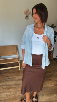 Linen Slip Skirt - Chocolate