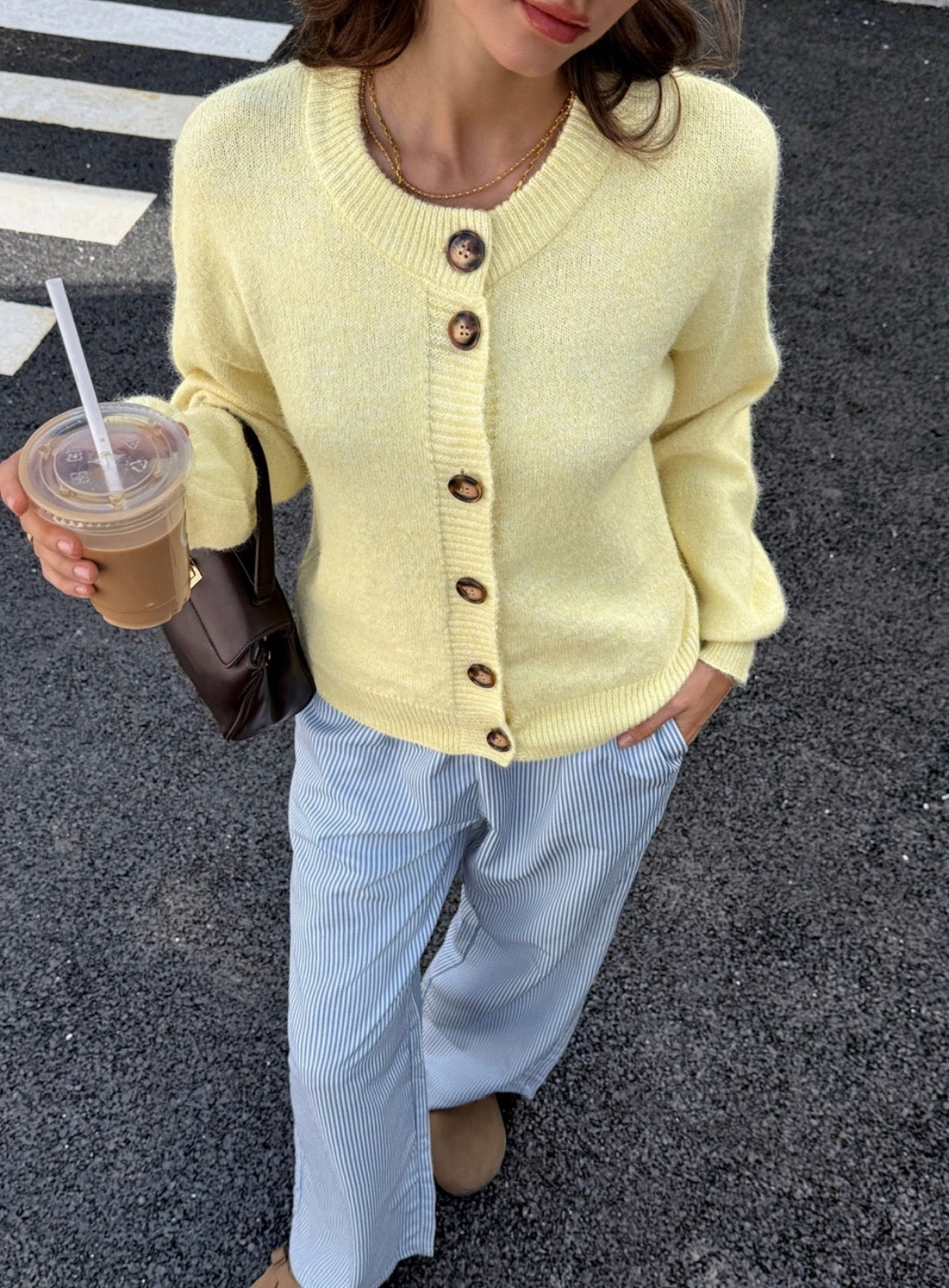 Button Front Knit Cardi – Lemon