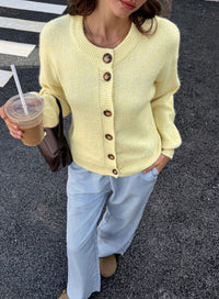 Button Front Knit Cardi – Lemon