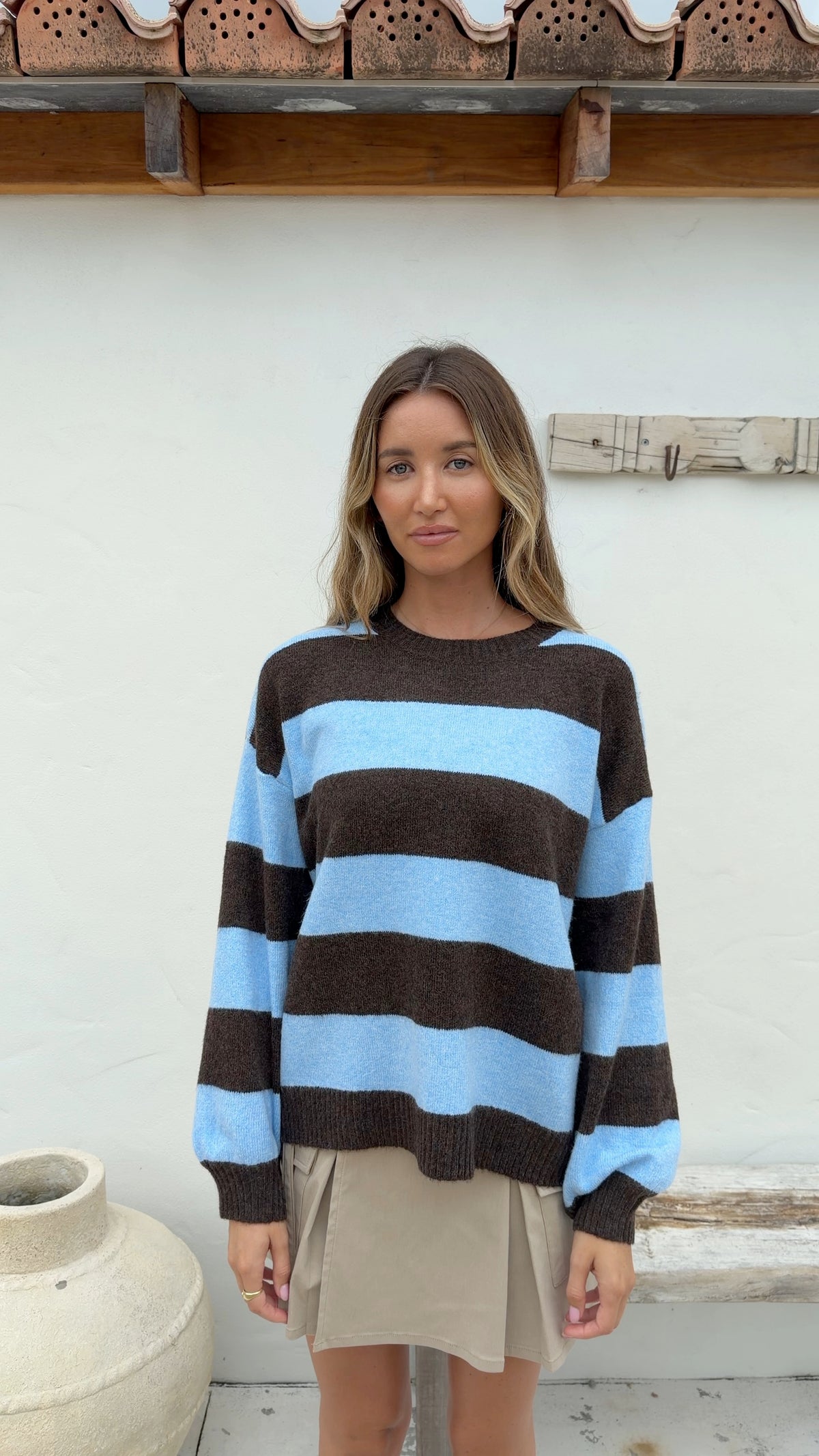 Brady Bunch Knit - Chocolate/Blue Stripe