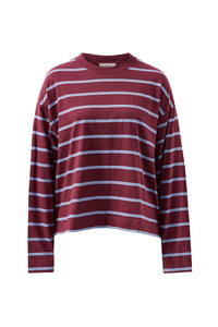 Beau Long Sleeve Slouchy Tee - Washed Burgundy/Sky Blue