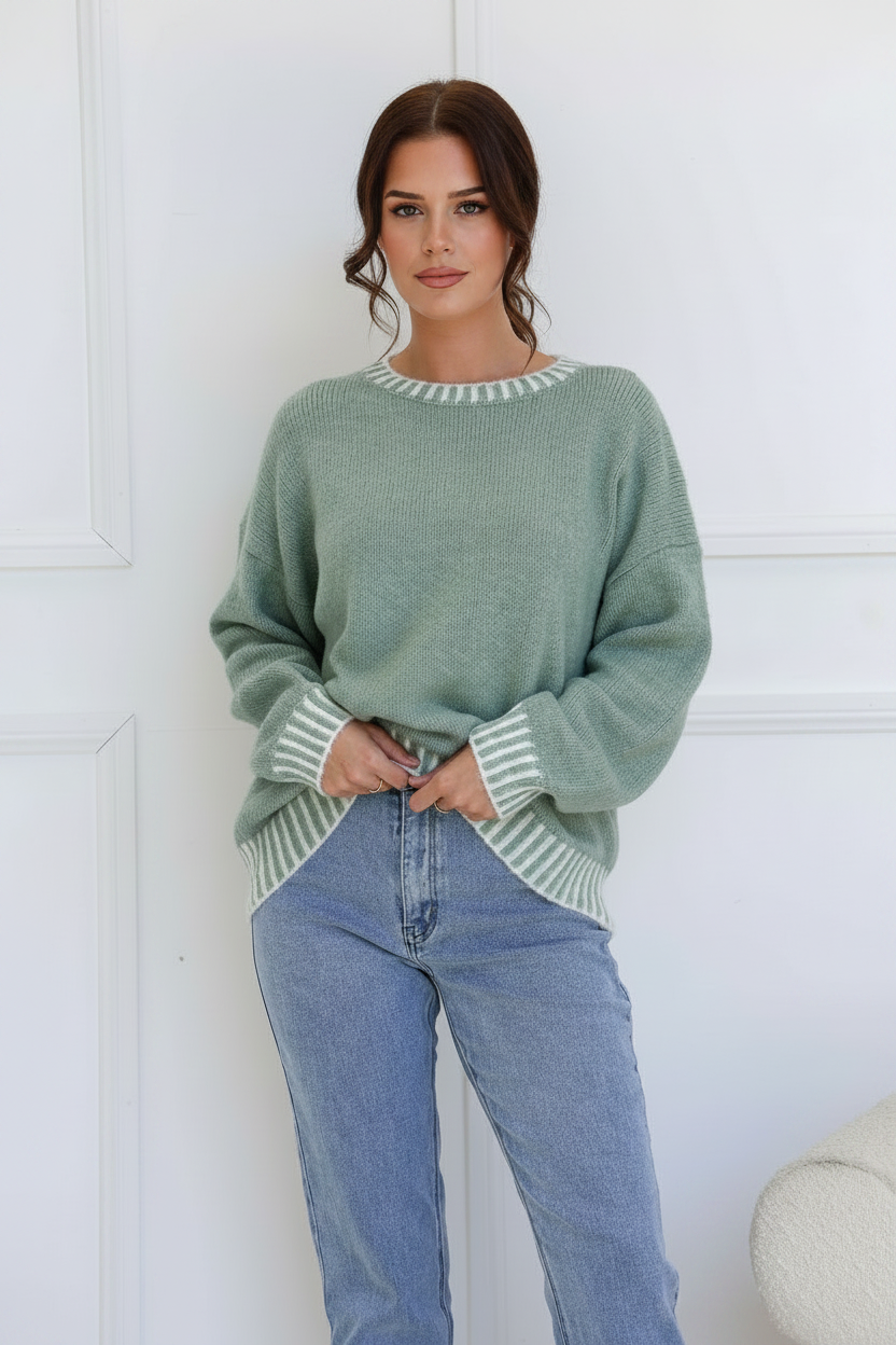 Tilly Crew Stitch Knit - Sage
